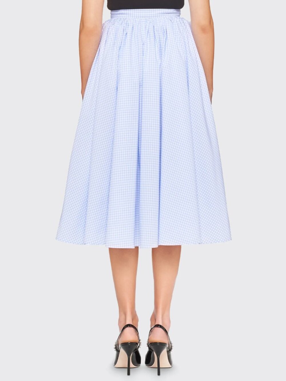 Miu Miu Gingham Ruffled Lace-Trimmed Midi Skirt - Picture 10 of 16